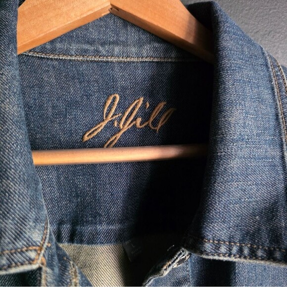 J Jill Denim Trucker Jean Jacket Sz L  Capsule Casual Classic Stretch Cotton - Picture 2 of 9